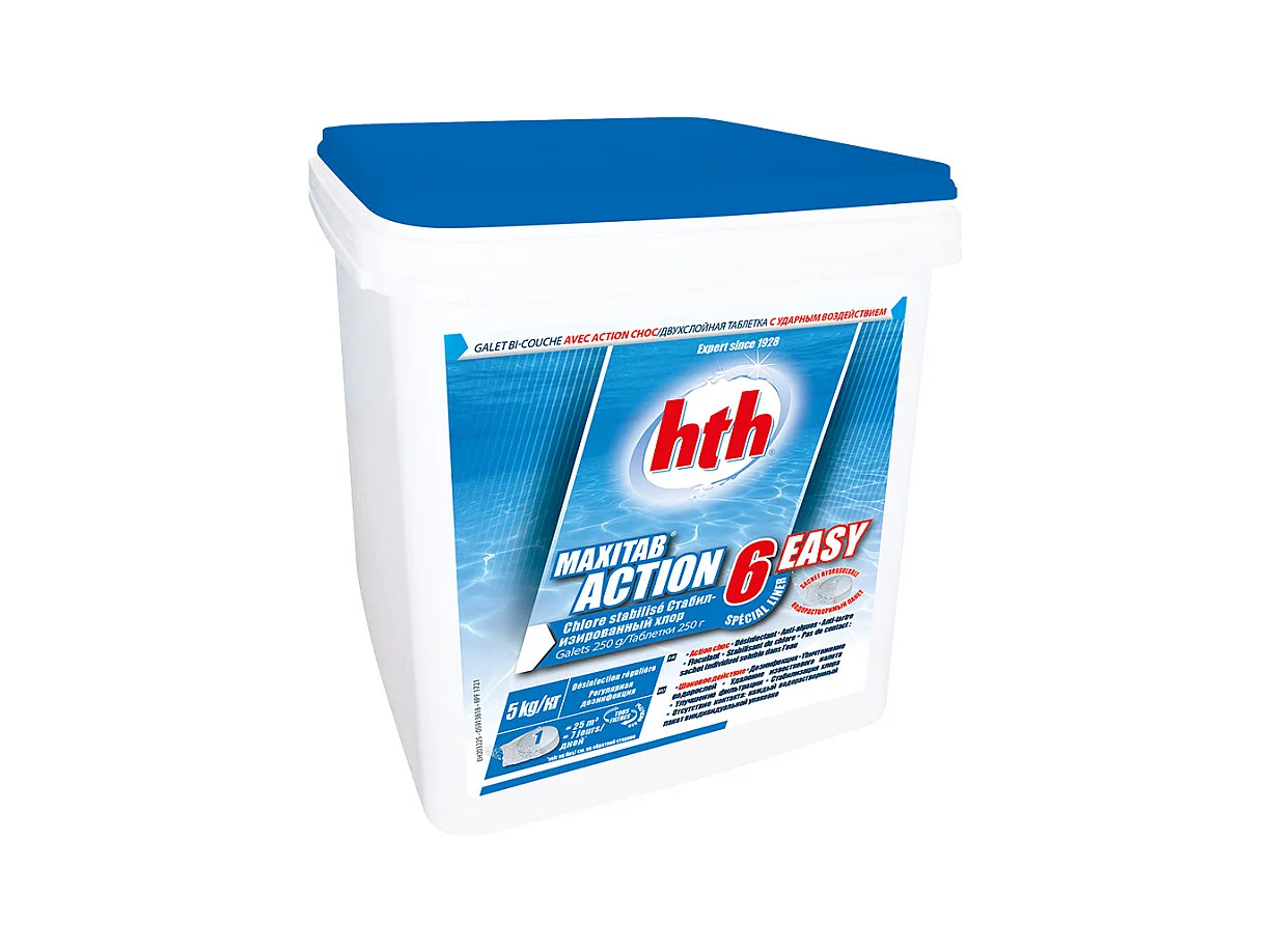 Chlore 6 actions en galets Maxitab Action 6 5 kg - HTH