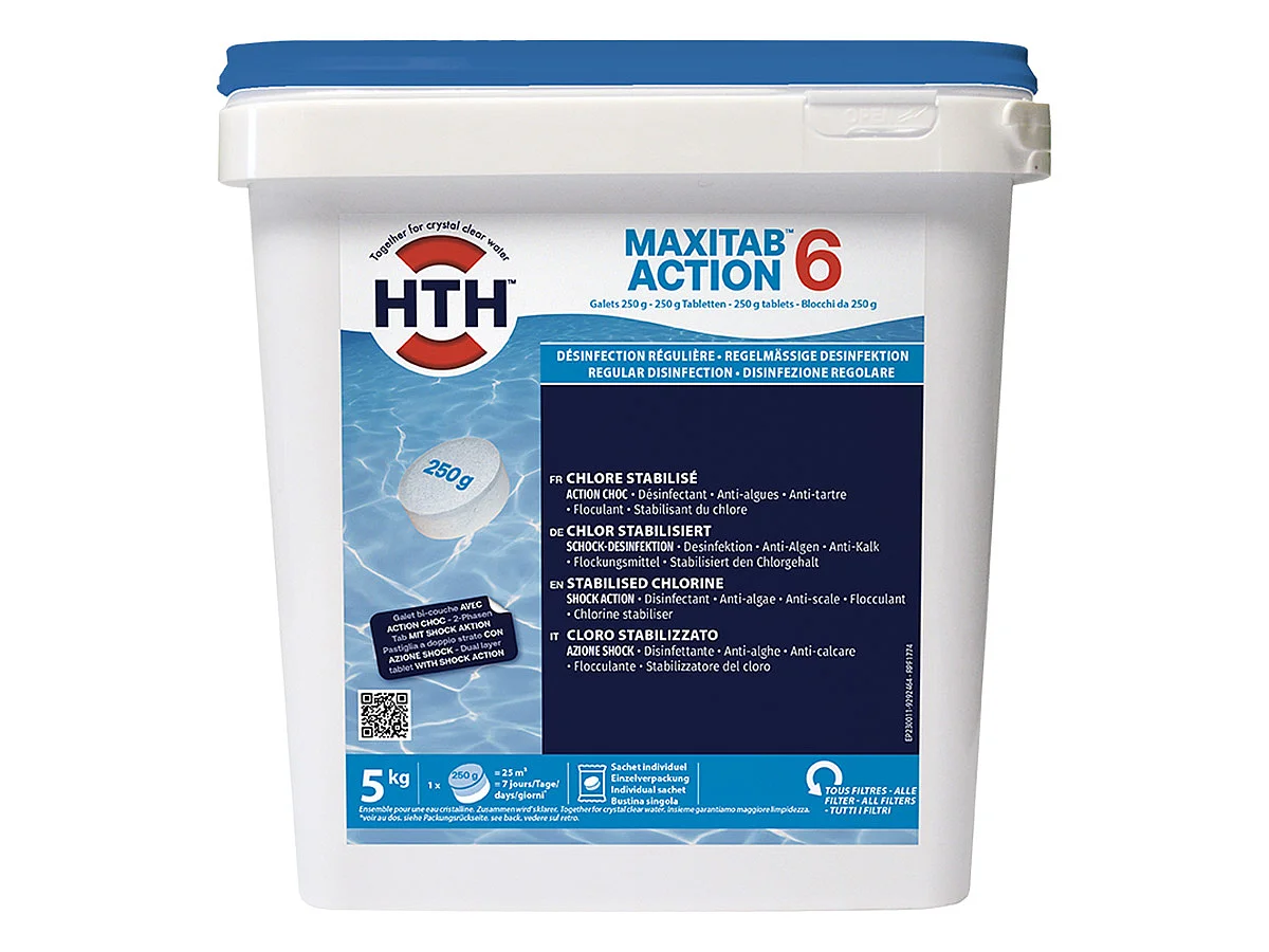 Chlore 6 actions en galets Maxitab Action 6 5 kg - HTH