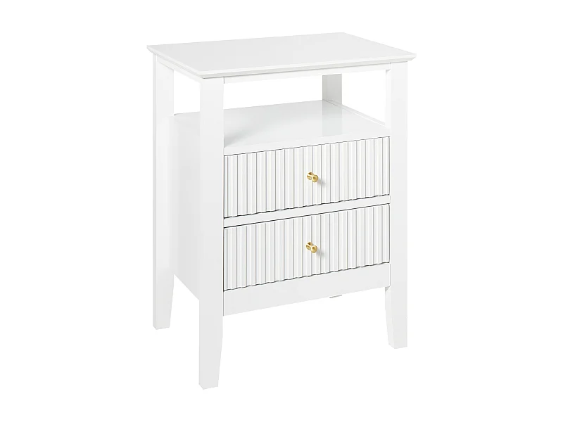 Nachttisch weiß schmal geriffelt mit 2 Schubladen Ablagefläche Retro Assisi