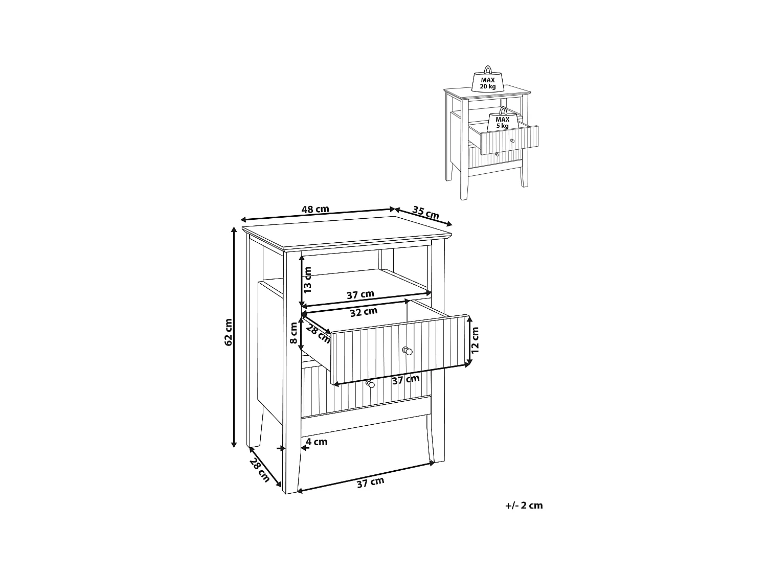 Comodino 2 cassetti ASSISI Bianco