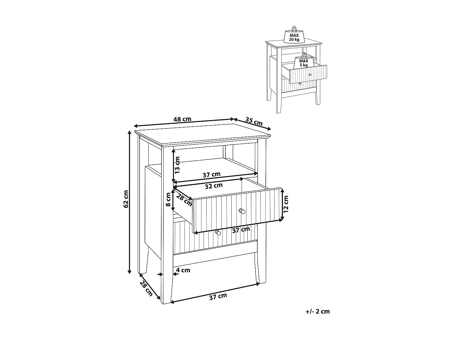 Comodino 2 cassetti ASSISI Bianco