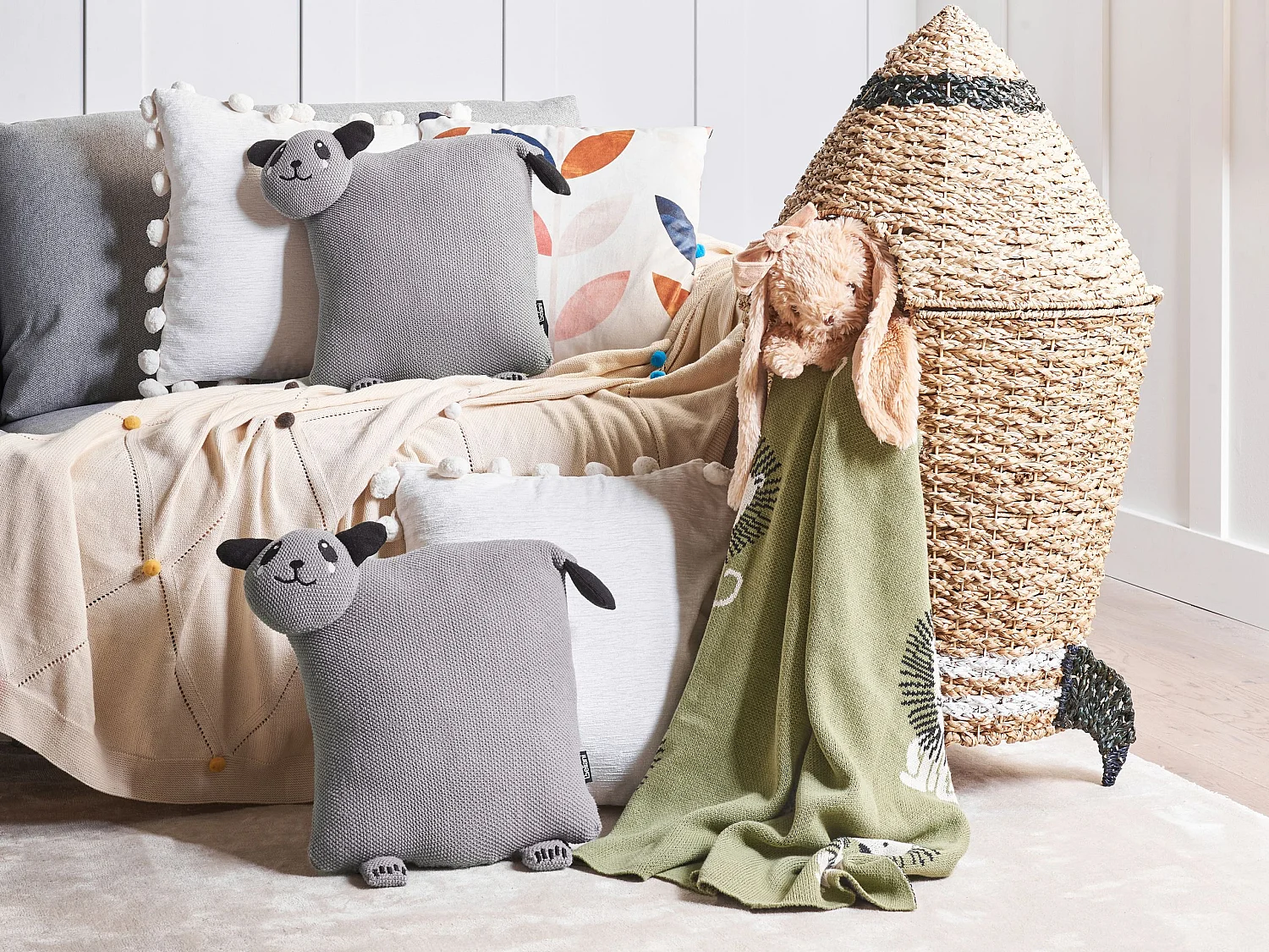 Kinder Dekokissen Pandamotiv Baumwolle grau 35 x 35 cm 2er Set SHADOOR