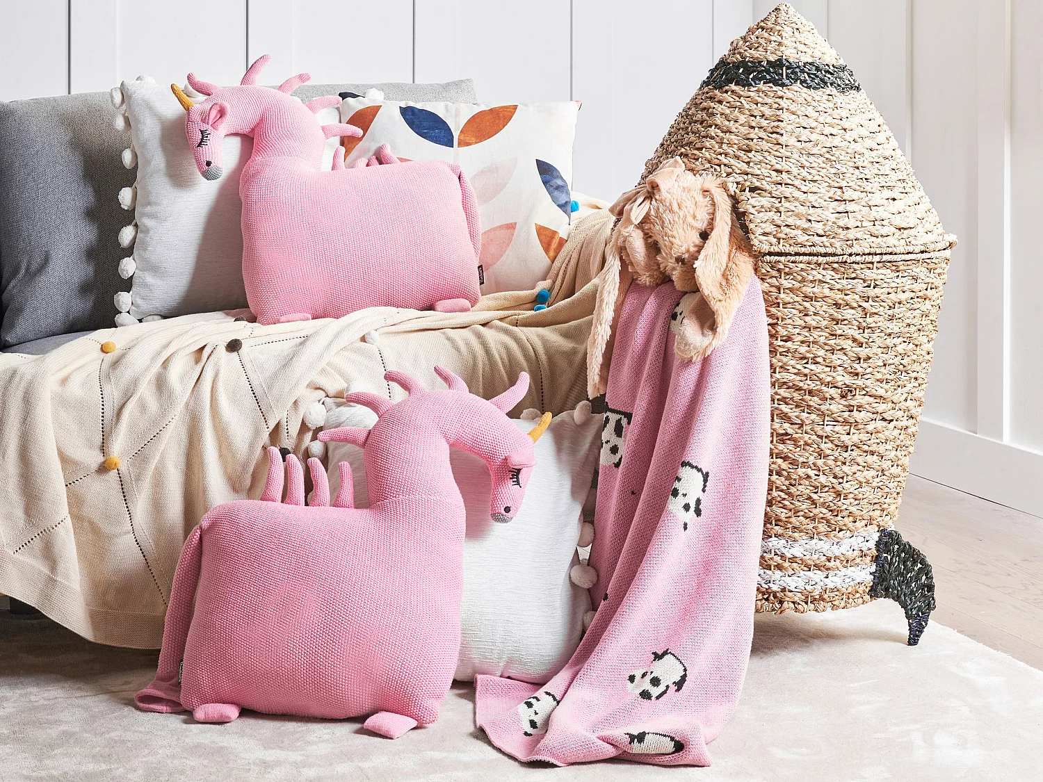 Lot de 2 coussins décoratifs LAMMI Coton 45 x 45 cm Rose Licorne