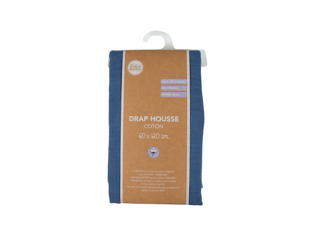 Drap Housse Bébé "Extensible" 60x120cm Bleu Foncé