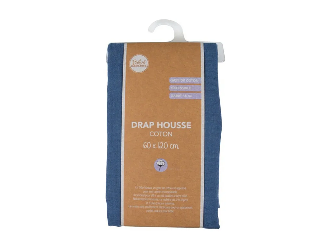 Drap Housse Bébé "Extensible" 60x120cm Bleu Foncé