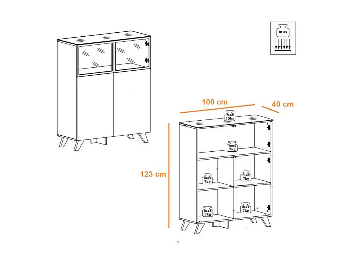 Vitrine LED "Thin" 123cm Noir & Naturel