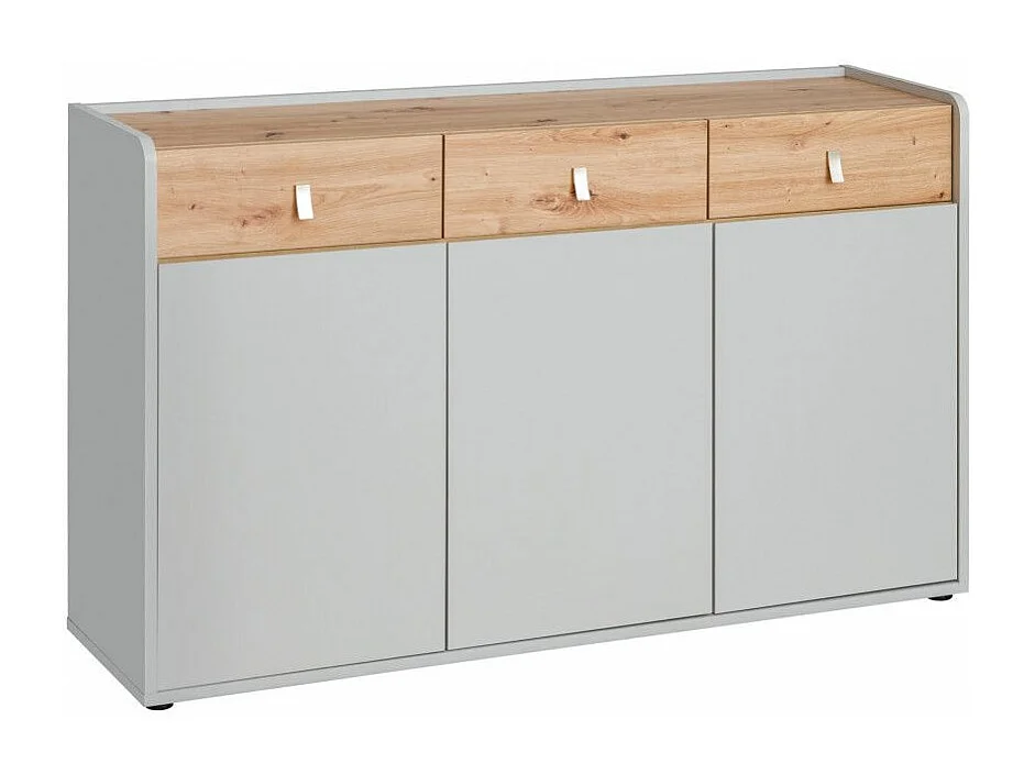 Buffet 3 Tiroirs Design "Vivero" 139cm Gris & Naturel