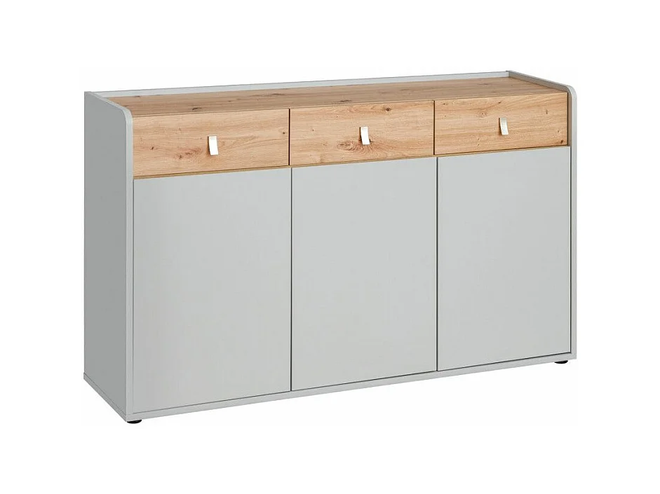 Buffet 3 Tiroirs Design "Vivero" 139cm Gris & Naturel