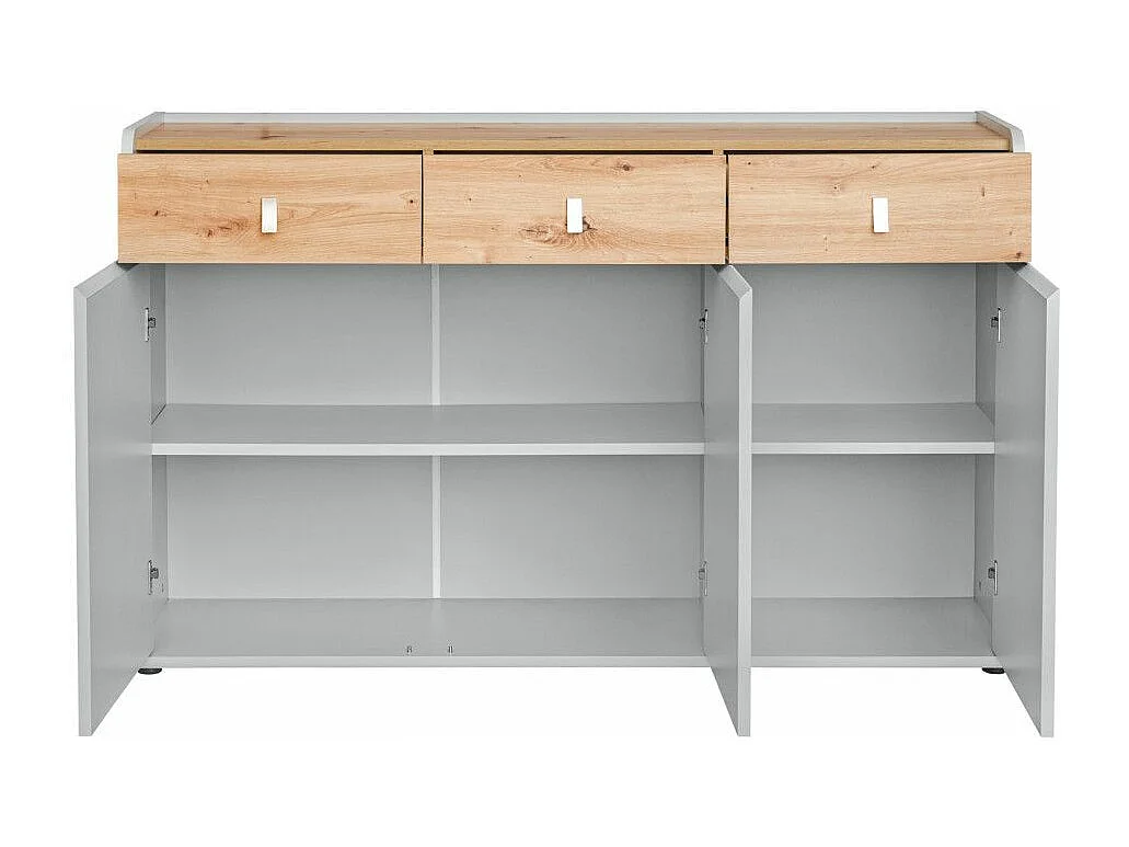 Buffet 3 Tiroirs Design "Vivero" 139cm Gris & Naturel