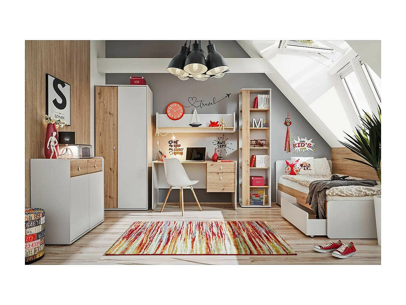 Buffet 3 Tiroirs Design "Vivero" 139cm Gris & Naturel