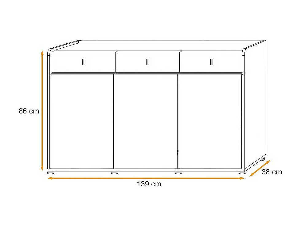 Buffet 3 Tiroirs Design "Vivero" 139cm Gris & Naturel