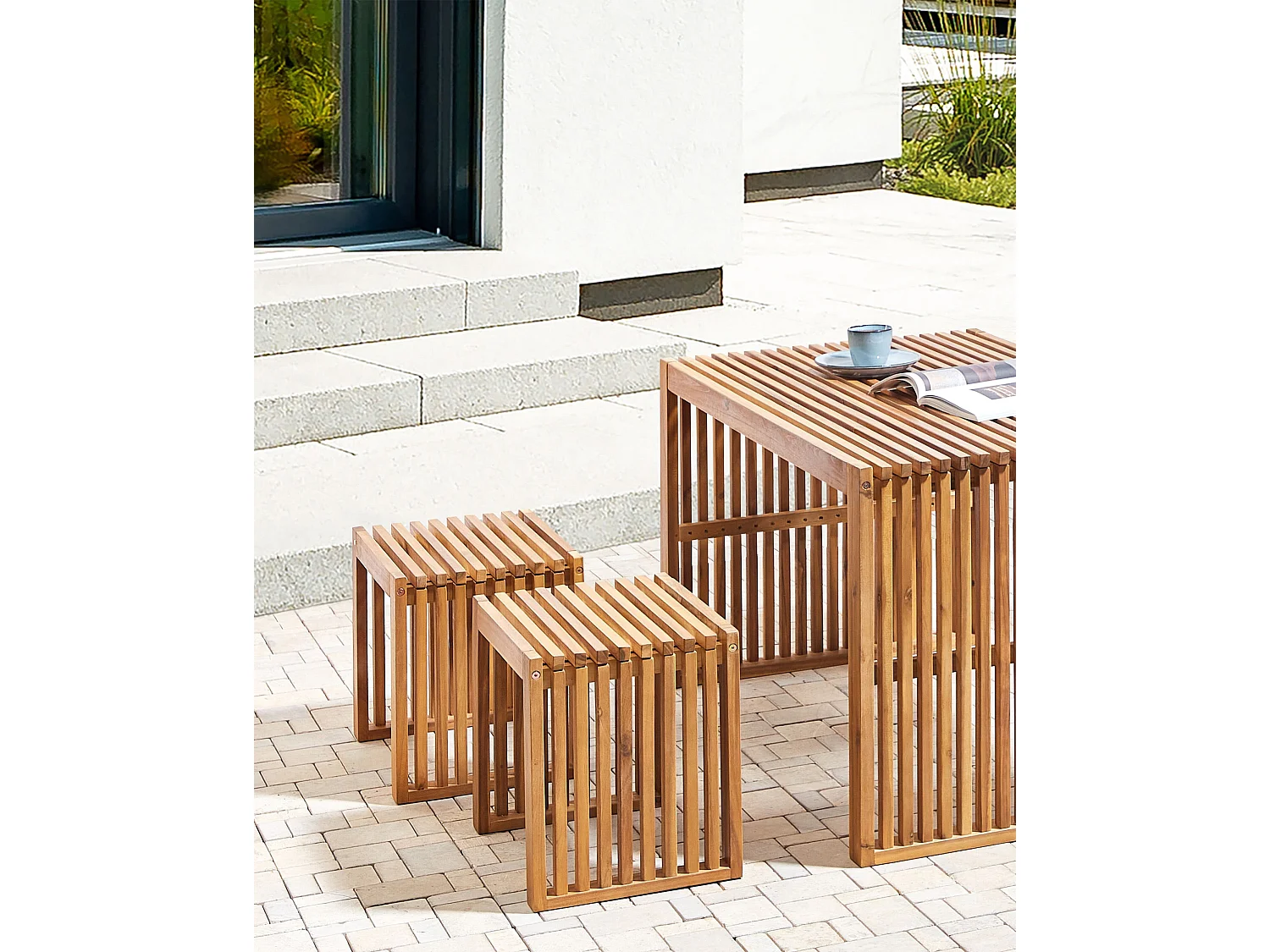 Lot de 2 tabourets de jardin BELLANO Acacia Marron