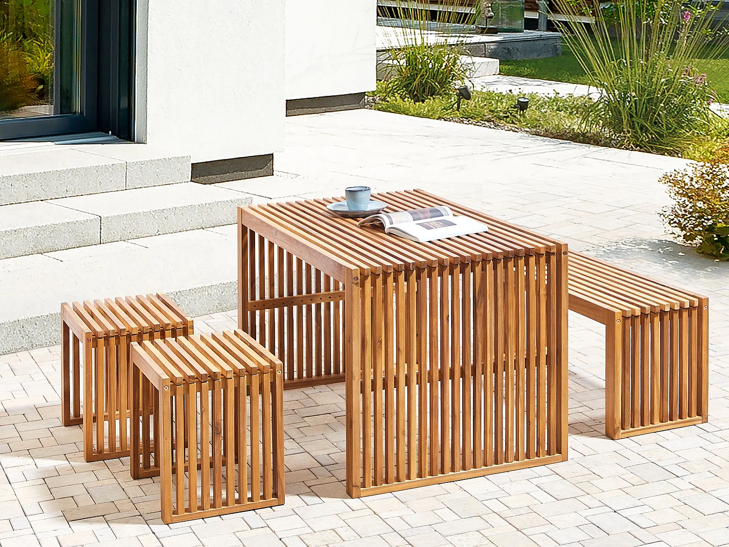 Set di 3 sgabelli da giardino BELLANO Legno d'acacia Marrone