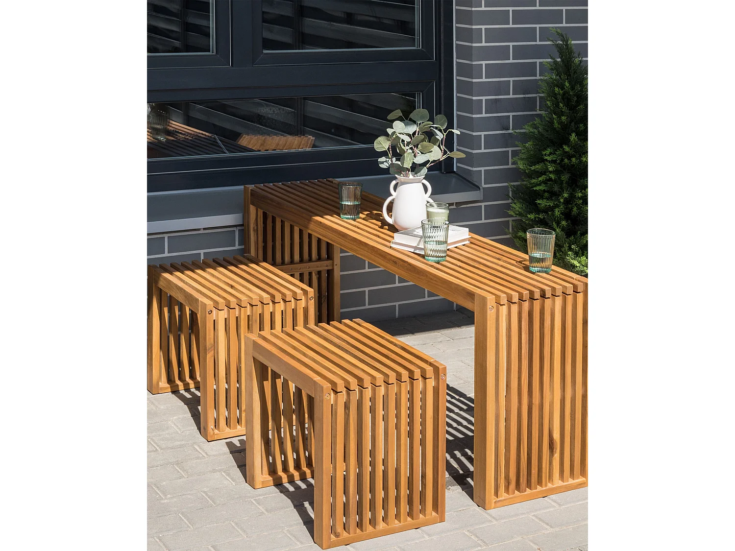 Lot de 3 tabourets de jardin BELLANO Acacia Marron