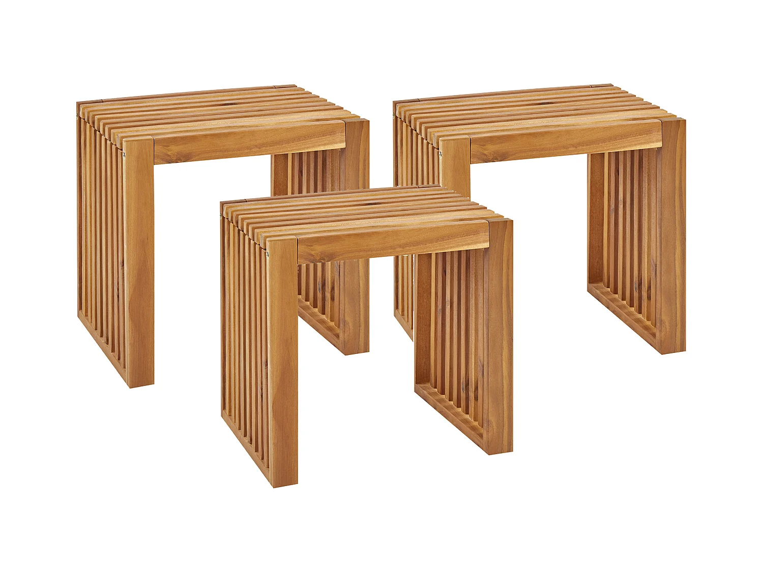 Lot de 3 tabourets de jardin BELLANO Acacia Marron