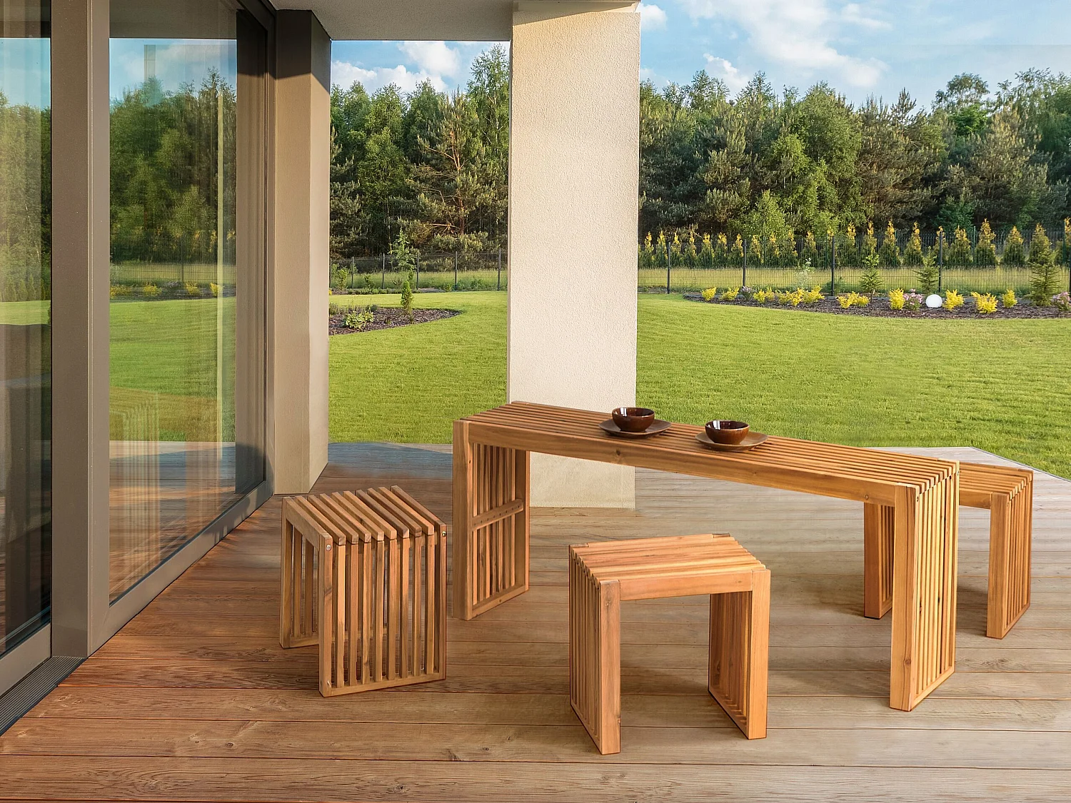 Set di 3 sgabelli da giardino BELLANO Legno d'acacia Marrone