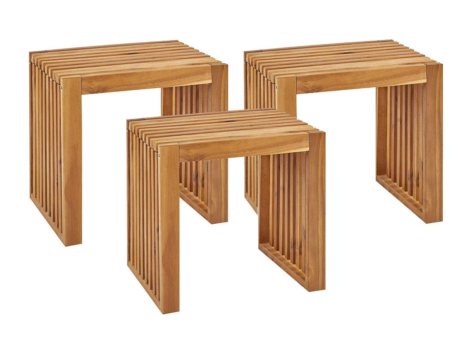 Lot de 3 tabourets de jardin BELLANO Acacia Marron
