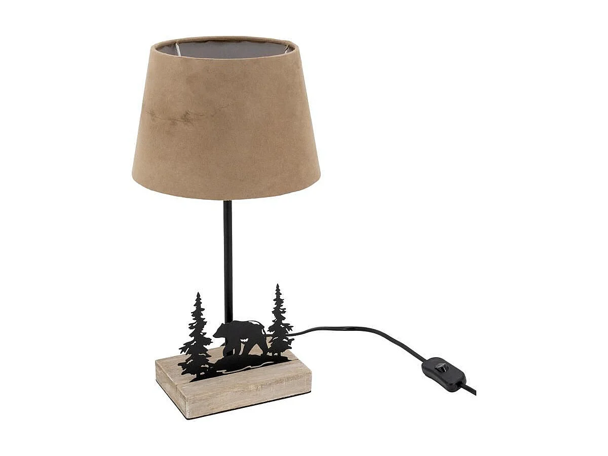 Lampe en métal et bois décor Forêt 1 ours + 2 sapins
