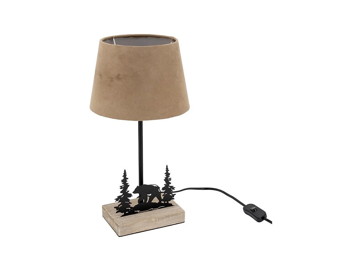 Lampe en métal et bois décor Forêt 1 ours + 2 sapins