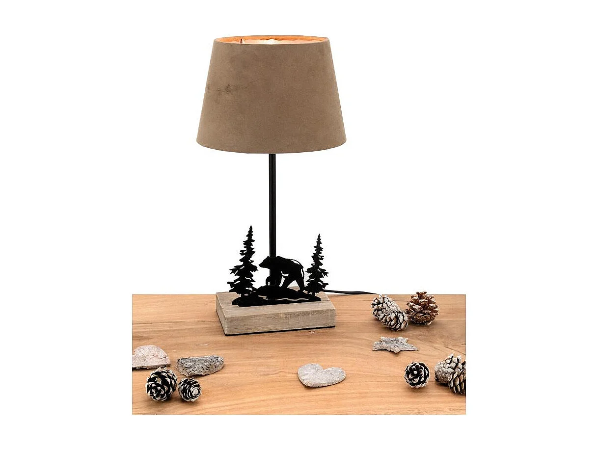 Lampe en métal et bois décor Forêt 1 ours + 2 sapins
