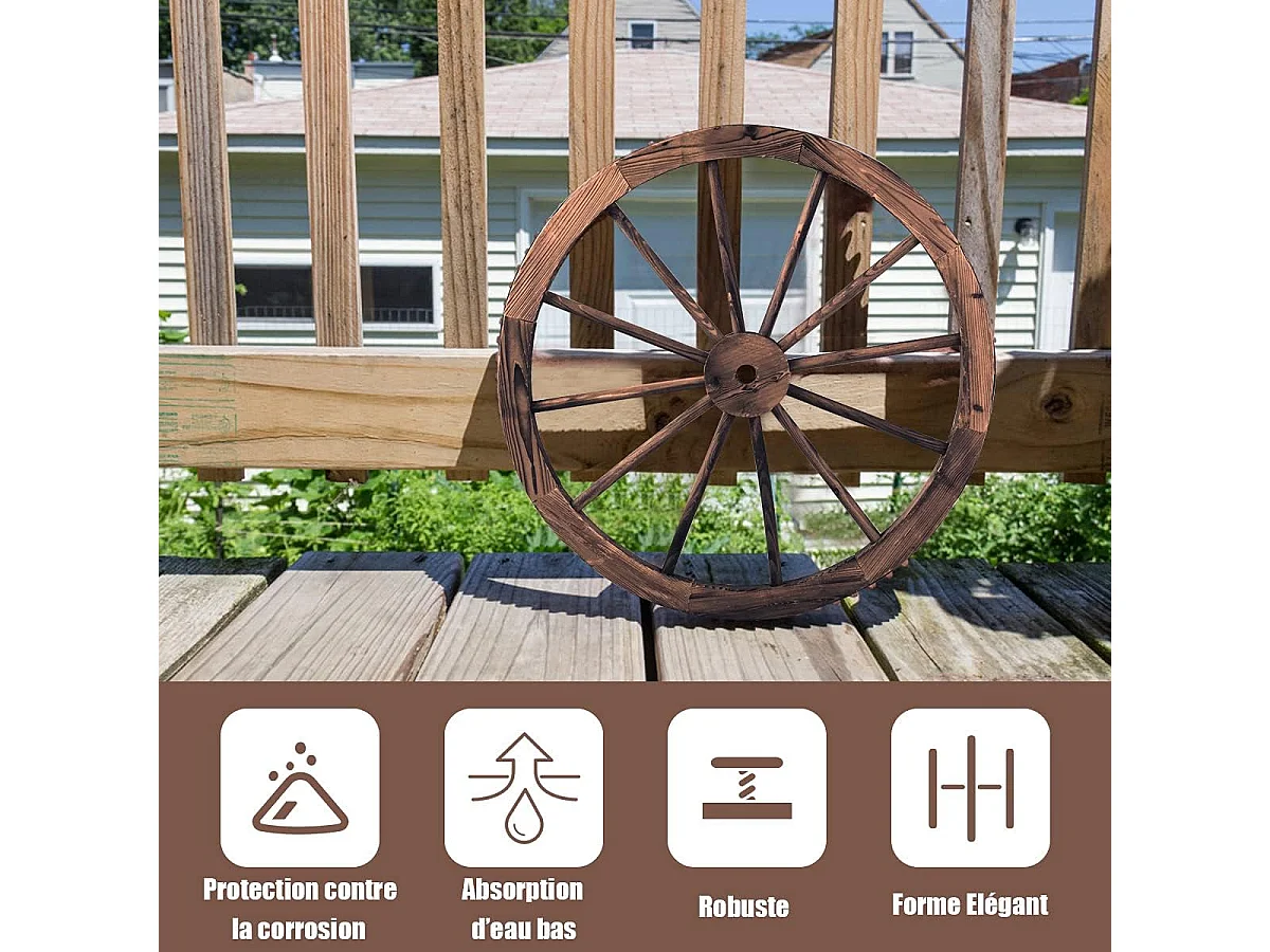 Lot de 2 roues de chariot vintage en bois rétro,76cm de diamètre pour décoration