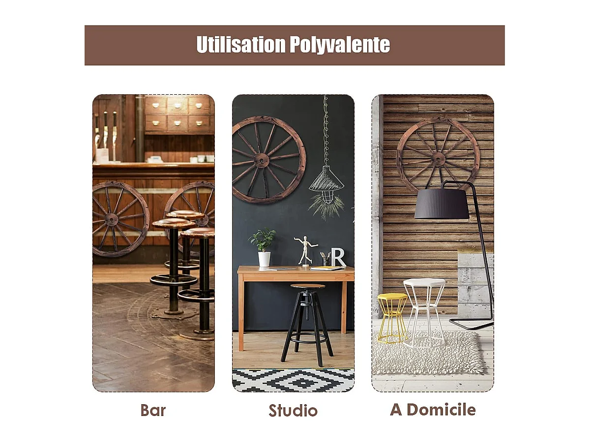 Lot de 2 roues de chariot vintage en bois rétro,76cm de diamètre pour décoration