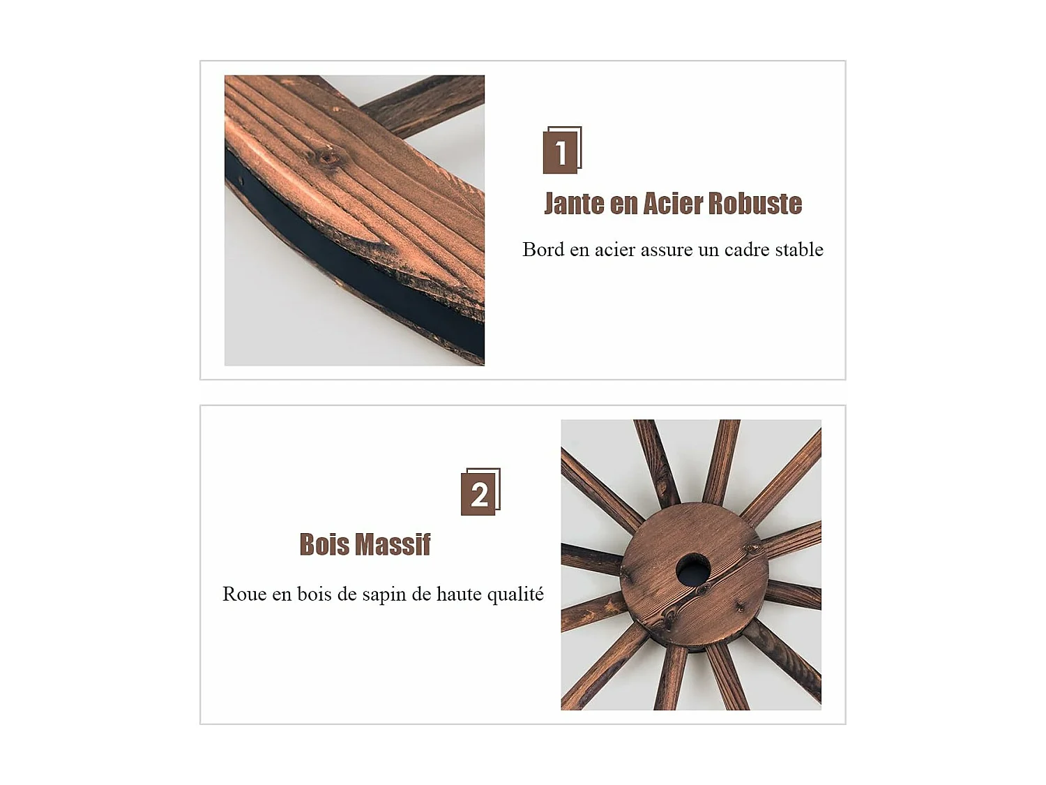 Lot de 2 roues de chariot vintage en bois rétro,76cm de diamètre pour décoration