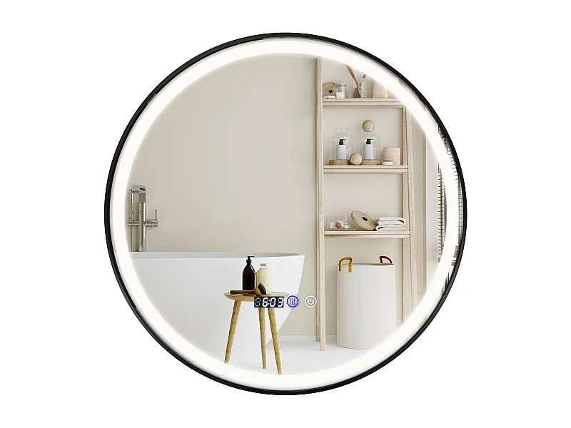 Miroir salle de bain led à 3 couleurs & luminosité réglable, miroir anti-buée, 60 x 60 cm