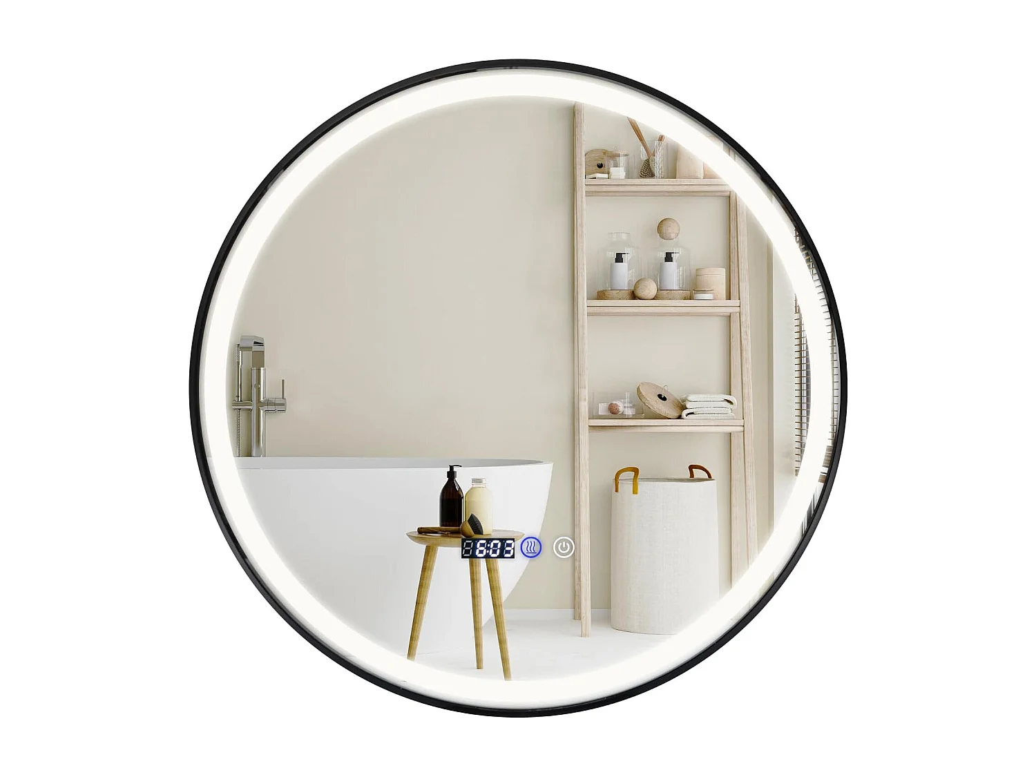 Miroir Salle de Bain LED à 3 Couleurs & Luminosité Réglable, Miroir Mural Anti-Buée, Miroir Lumineux avec Interrupteur Tactile et Fonction Mémoire, Affichage Temps/Température, 60 x 60 CM