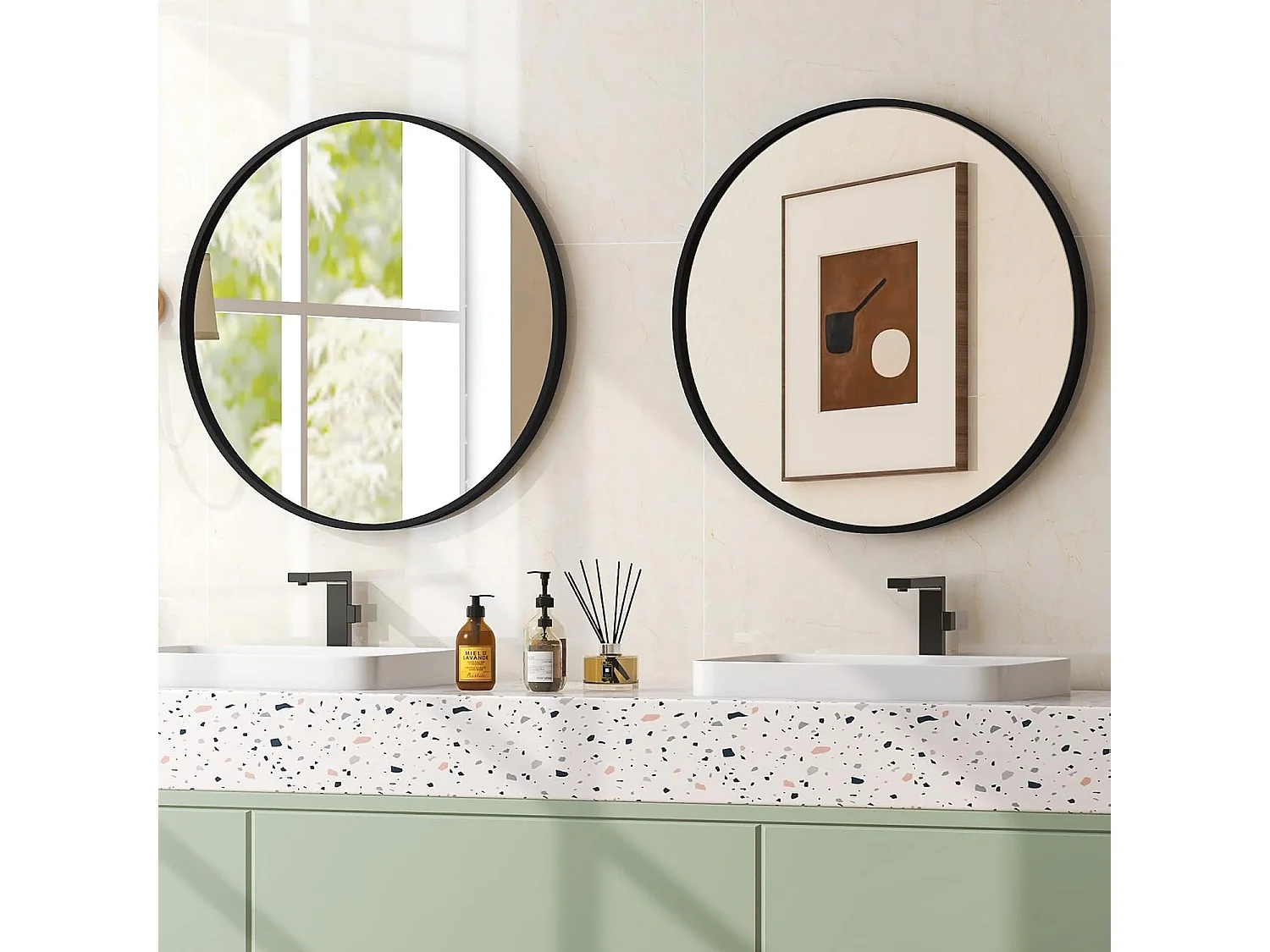 Miroir de salle de bain antidéflagrant, miroir mural rond ø 61 cm, noir