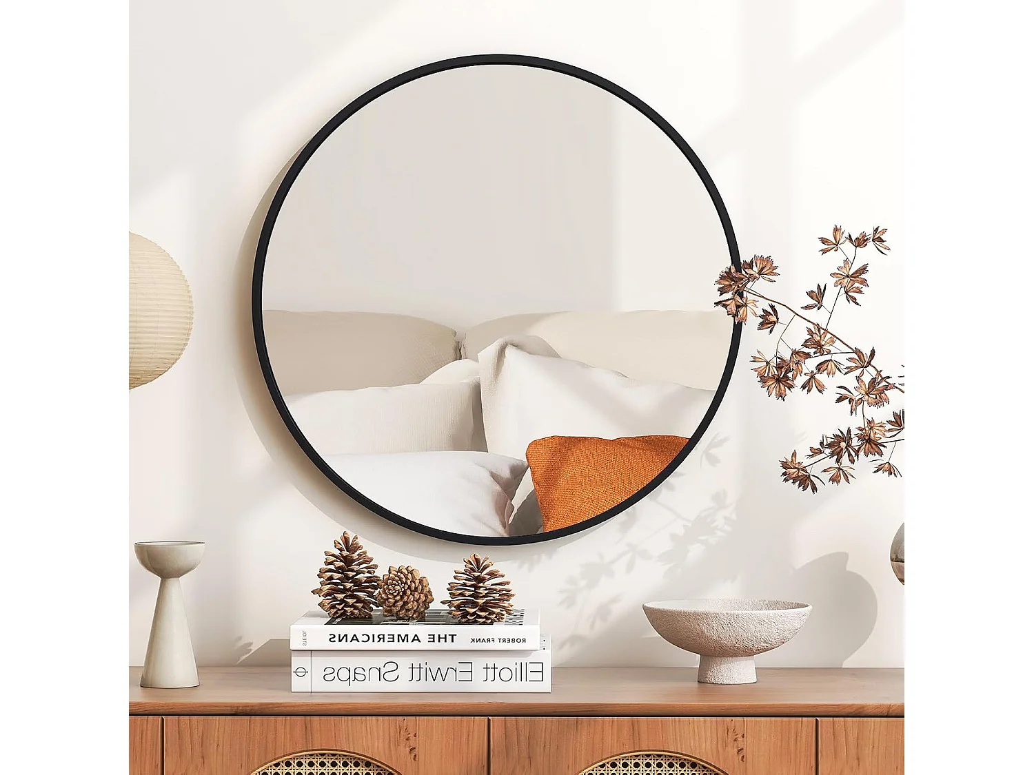 Miroir de salle de bain antidéflagrant, miroir mural rond ø 61 cm, noir