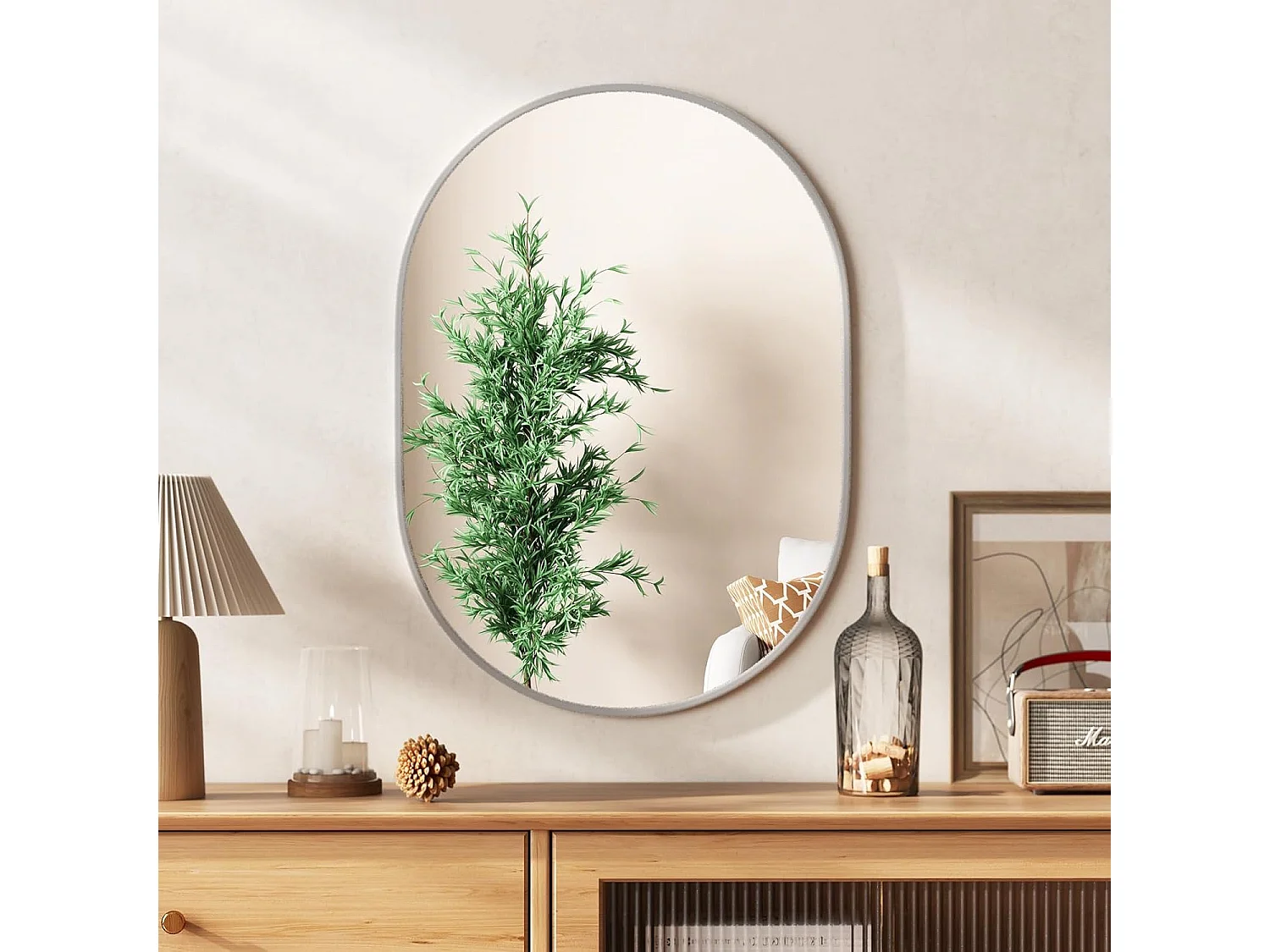 Miroir salle de bain 70,5 x 50,5 cm, miroir ovale, miroir maquillage, supports muraux