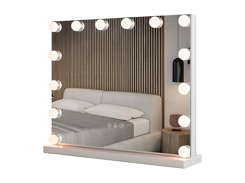 Miroir maquillage lumineux 50 x 43 cm, miroir led 14 lumières, miroir avec loupe x 5,blanc