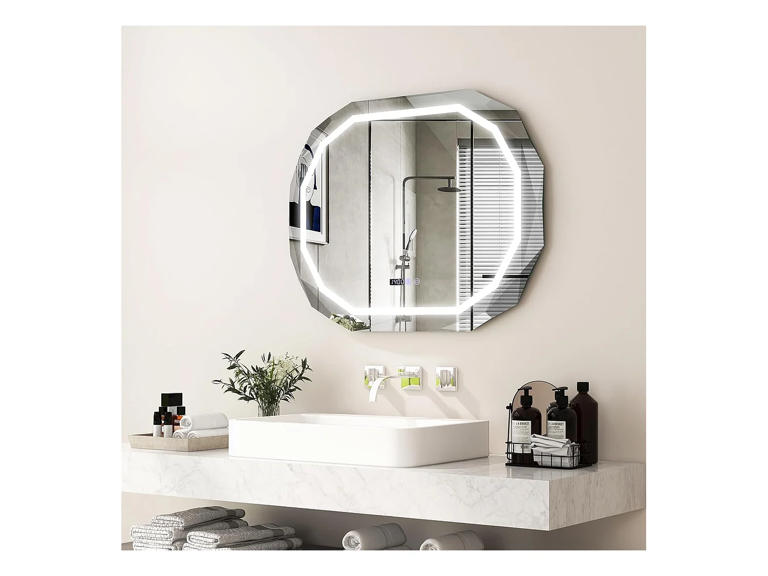 Miroir Salle de Bain LED à 3 Couleurs & Luminosité Réglable, Miroir Mural Ovale Anti-Buée, Miroir Lumineux Salle de Bain avec Interrupteur Tactile, Fonction Mémoire, 91,5 x 71 CM