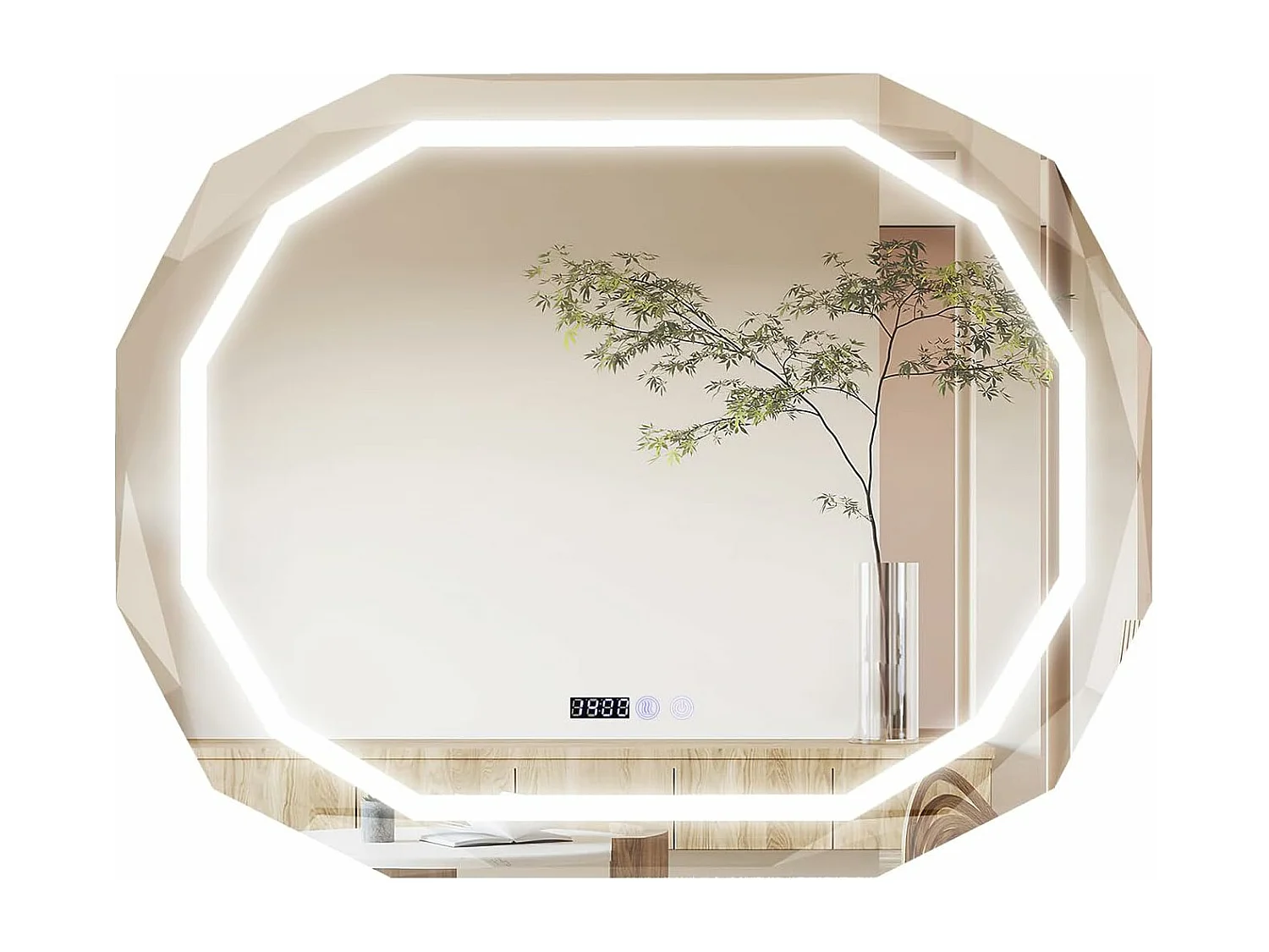 LED-badkamerspiegel met 3 kleuren en instelbare helderheid, ovale anti-condens wandspiegel, verlichte badkamerspiegel met aanraakschakelaar, geheugenfunctie, 91,5 x 71 cm