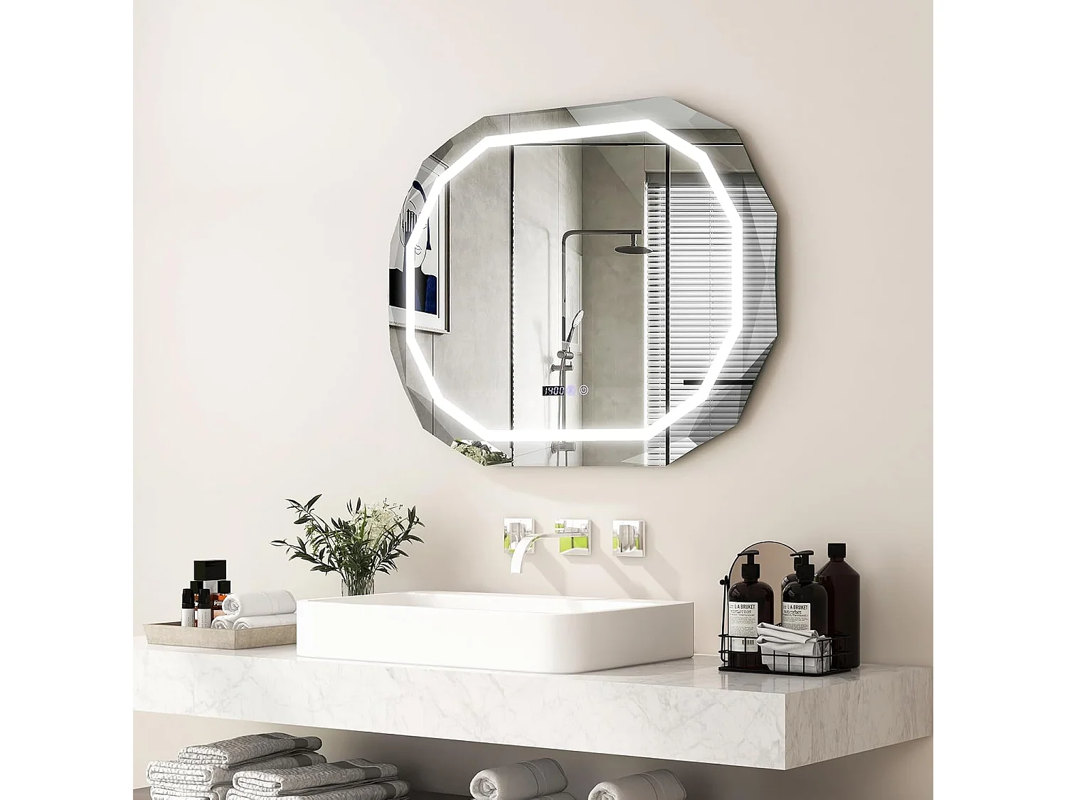 LED-badkamerspiegel met 3 kleuren en instelbare helderheid, ovale anti-condens wandspiegel, verlichte badkamerspiegel met aanraakschakelaar, geheugenfunctie, 91,5 x 71 cm