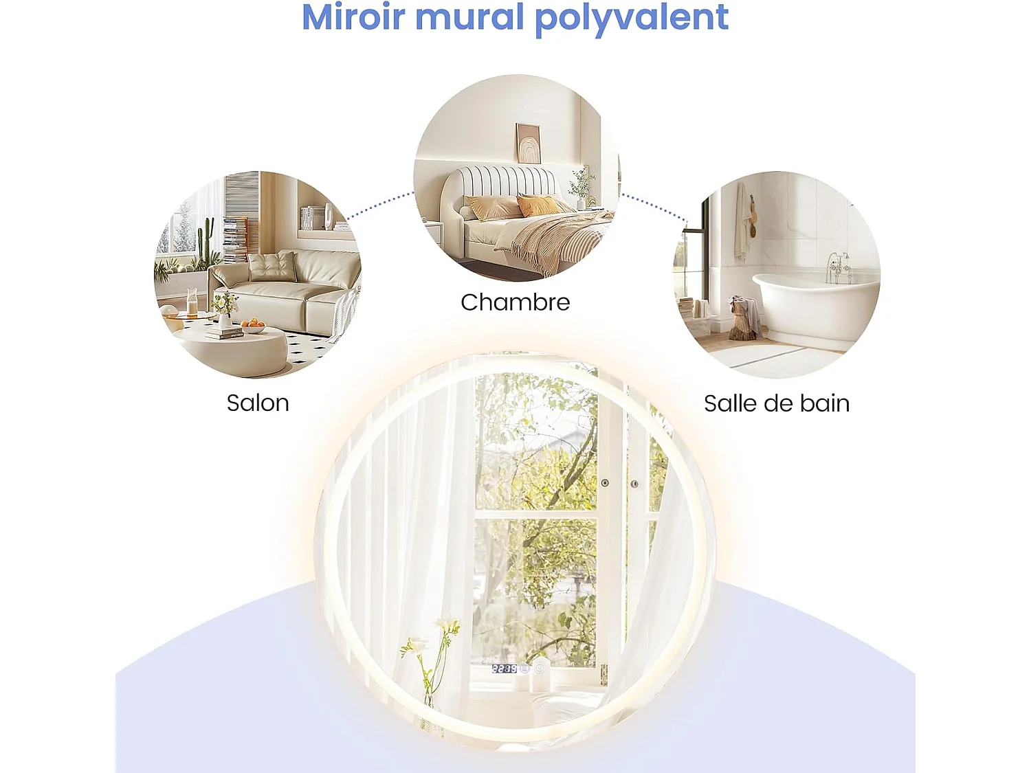 Miroir Salle de Bain LED, Miroir Lumineux Salle de Bain Anti-Buée avec 3 Couleurs et Luminosité Réglables, Fonction de Mémoire, Miroir Maquillage pour Coiffeuse, Chambre, Vestiaire (80x80x4cm)