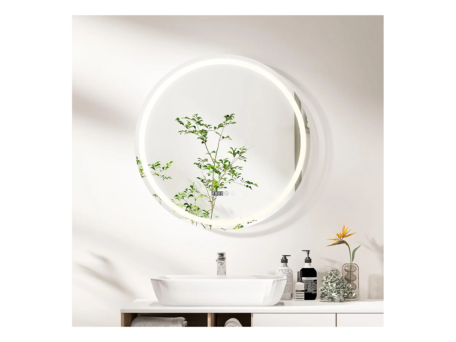 Miroir Salle de Bain LED, Miroir Lumineux Salle de Bain Anti-Buée avec 3 Couleurs et Luminosité Réglables, Fonction de Mémoire, Miroir Maquillage pour Coiffeuse, Chambre, Vestiaire (80x80x4cm)