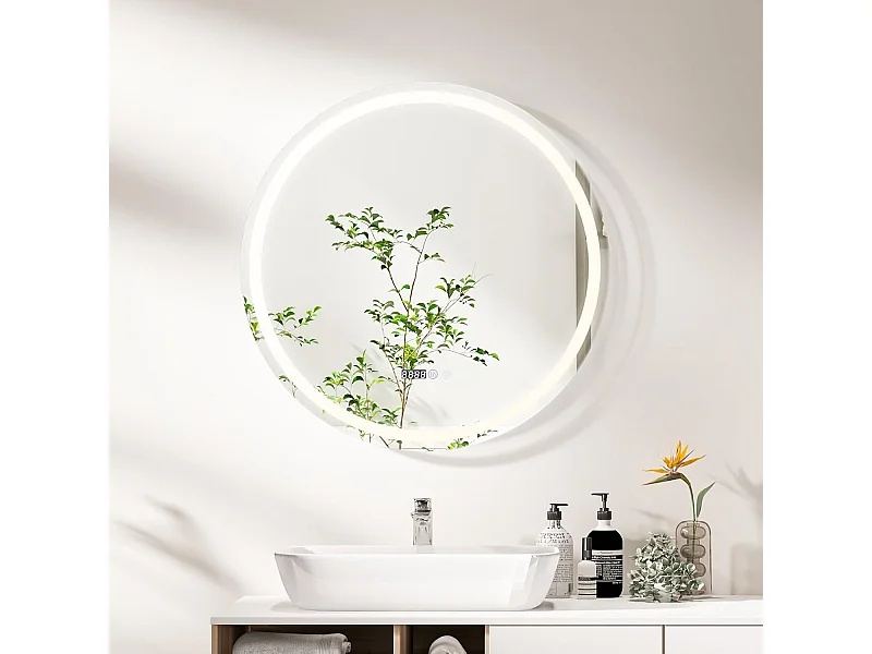 Miroir Salle de Bain LED, Miroir Lumineux Salle de Bain Anti-Buée avec 3 Couleurs et Luminosité Réglables, Fonction de Mémoire, Miroir Maquillage pour Coiffeuse, Chambre, Vestiaire (80x80x4cm)