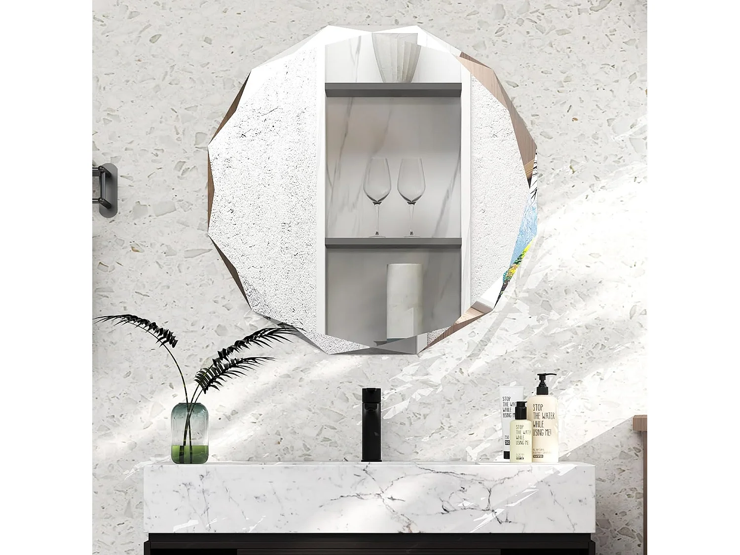 Miroir de salle de bain antidéflagrant, miroir avec bords biseautés uniques, 76 x 76 cm