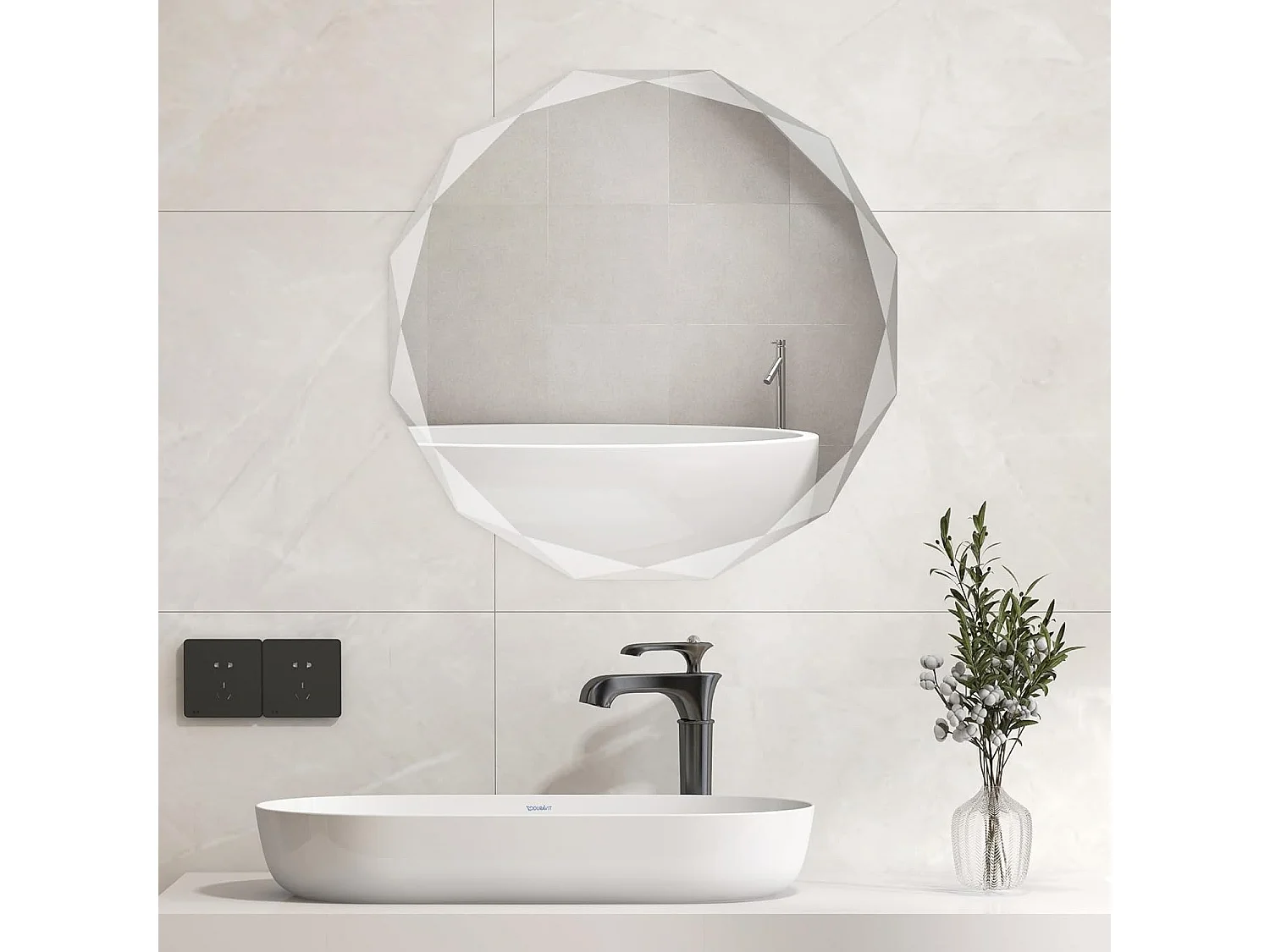 Miroir de salle de bain antidéflagrant, miroir avec bords biseautés uniques, 76 x 76 cm