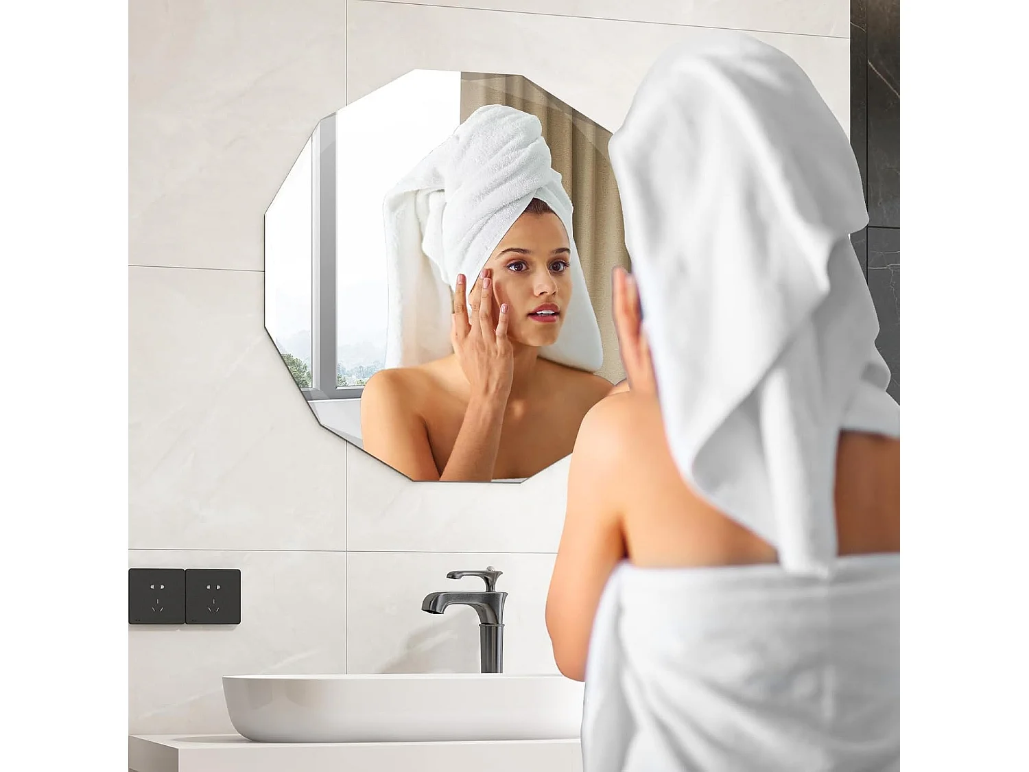 Miroir de salle de bain antidéflagrant, miroir avec bords biseautés uniques, 76 x 76 cm