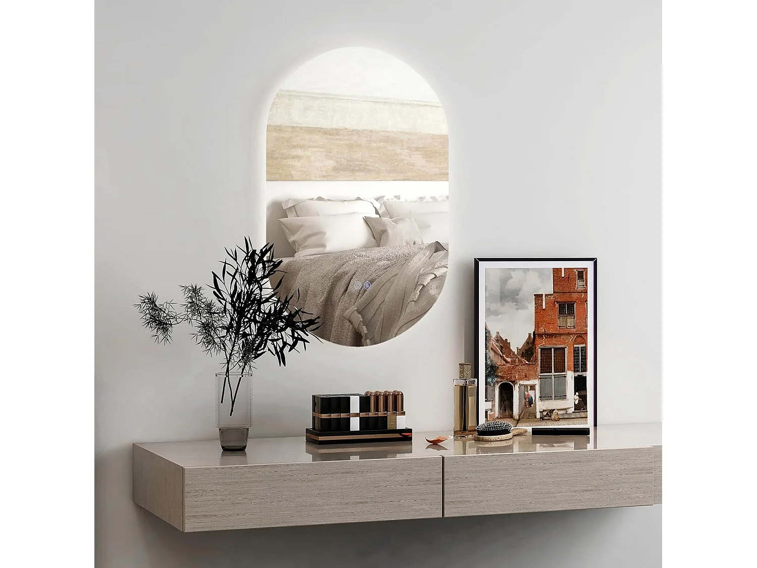 Miroir de Salle de Bain LED 80 x 50 CM, Miroir Mural Ovale Antibué avec 3 Couleurs et Luminosité Réglable, Miroir Cosmétique Antidéflagrant avec Interrupteur Tactile Intelligent, IP54