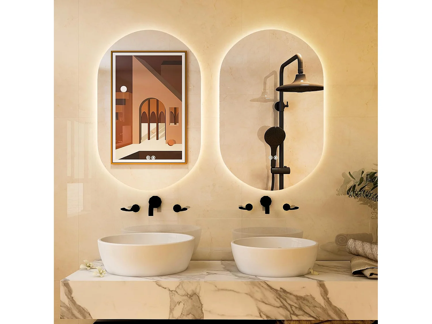Miroir de Salle de Bain LED 80 x 50 CM, Miroir Mural Ovale Antibué avec 3 Couleurs et Luminosité Réglable, Miroir Cosmétique Antidéflagrant avec Interrupteur Tactile Intelligent, IP54