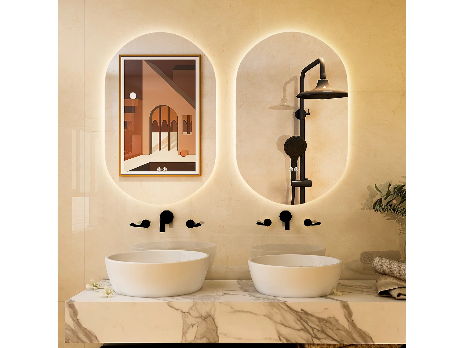 Miroir de Salle de Bain LED 80 x 50 CM, Miroir Mural Ovale Antibué avec 3 Couleurs et Luminosité Réglable, Miroir Cosmétique Antidéflagrant avec Interrupteur Tactile Intelligent, IP54
