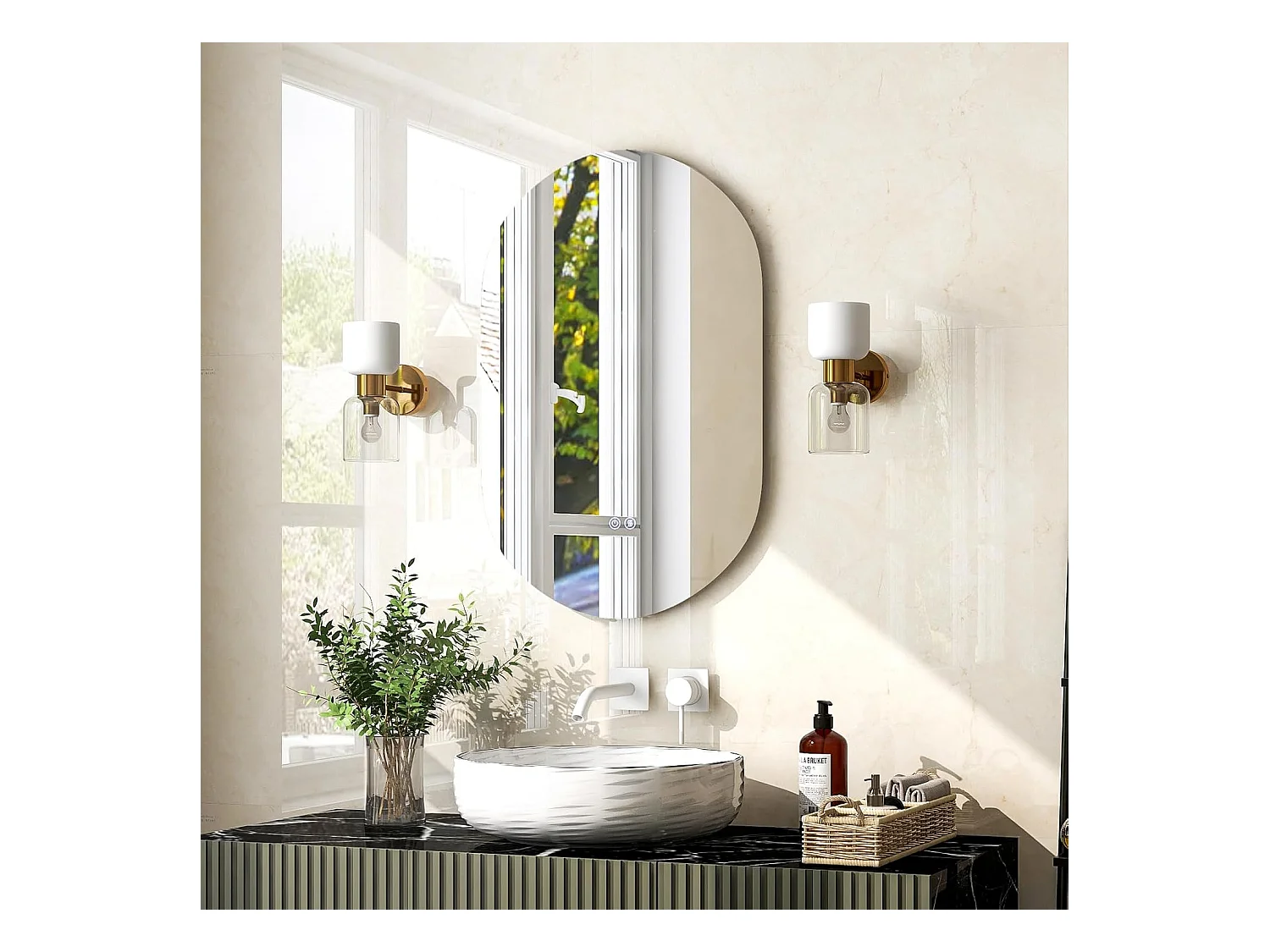 Miroir de Salle de Bain LED 80 x 50 CM, Miroir Mural Ovale Antibué avec 3 Couleurs et Luminosité Réglable, Miroir Cosmétique Antidéflagrant avec Interrupteur Tactile Intelligent, IP54