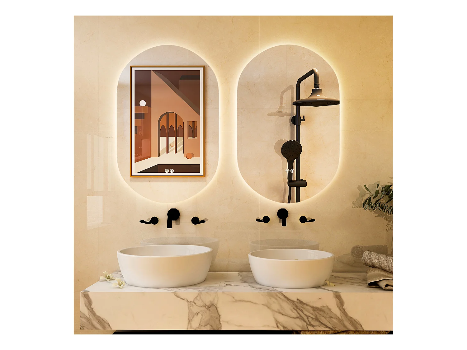 Miroir de Salle de Bain LED 80 x 50 CM, Miroir Mural Ovale Antibué avec 3 Couleurs et Luminosité Réglable, Miroir Cosmétique Antidéflagrant avec Interrupteur Tactile Intelligent, IP54
