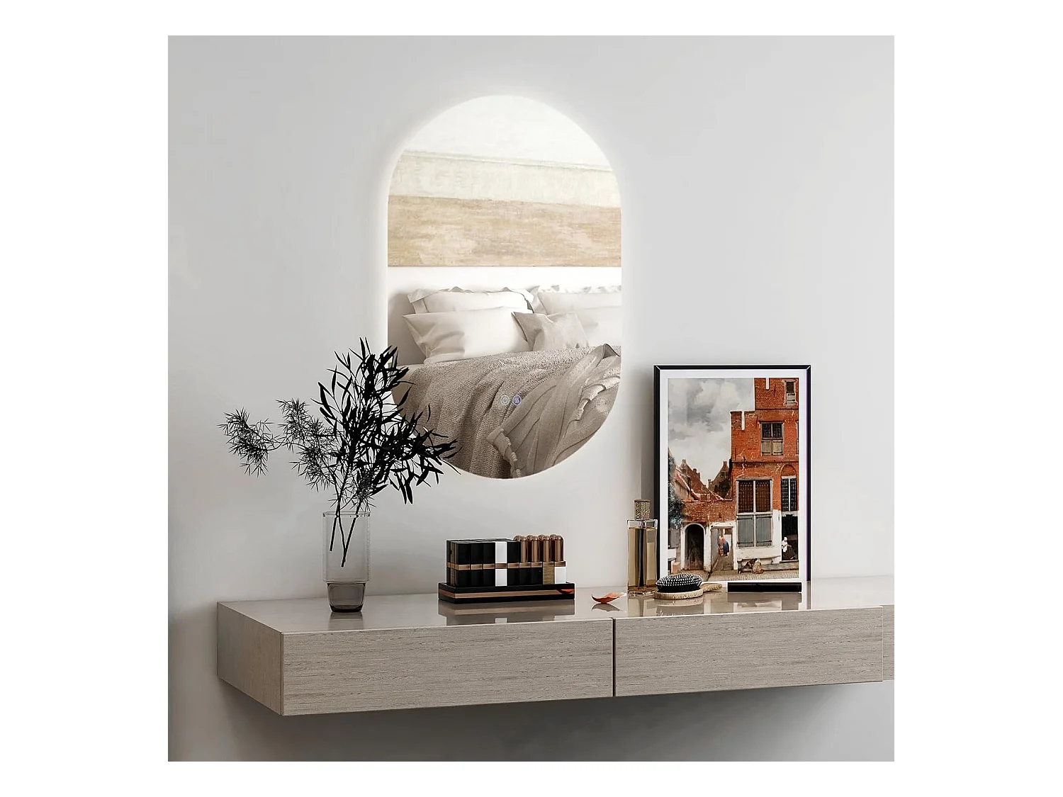 Miroir de Salle de Bain LED 80 x 50 CM, Miroir Mural Ovale Antibué avec 3 Couleurs et Luminosité Réglable, Miroir Cosmétique Antidéflagrant avec Interrupteur Tactile Intelligent, IP54