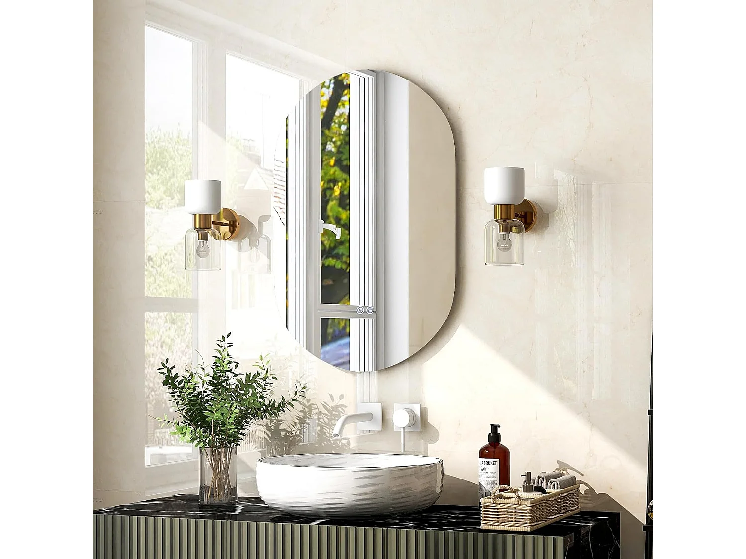 Miroir de Salle de Bain LED 80 x 50 CM, Miroir Mural Ovale Antibué avec 3 Couleurs et Luminosité Réglable, Miroir Cosmétique Antidéflagrant avec Interrupteur Tactile Intelligent, IP54