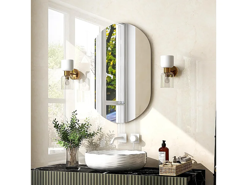 Miroir de Salle de Bain LED 80 x 50 CM, Miroir Mural Ovale Antibué avec 3 Couleurs et Luminosité Réglable, Miroir Cosmétique Antidéflagrant avec Interrupteur Tactile Intelligent, IP54
